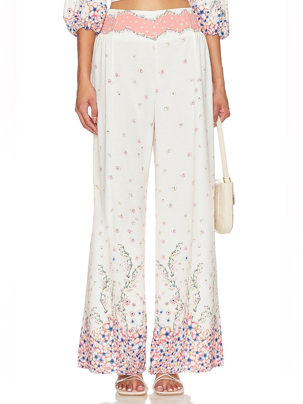 Agua Bendita X REVOLVE Mar Wide Leg Pants in White & Pink Meadow Floral Print